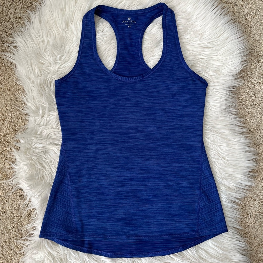 {Athleta} Shadow Stripe Chi Racerback Tank in Blue - Women's XS